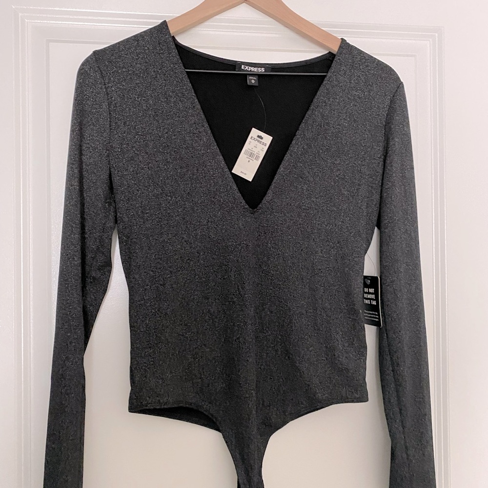 Express Deep V Sparkle Bodysuit